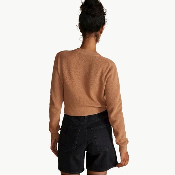 NWT Amour Vert Lily Rib-Knit Cropped Cardigan Sweater | Sz Medium | Camel Tan - Picture 6 of 13